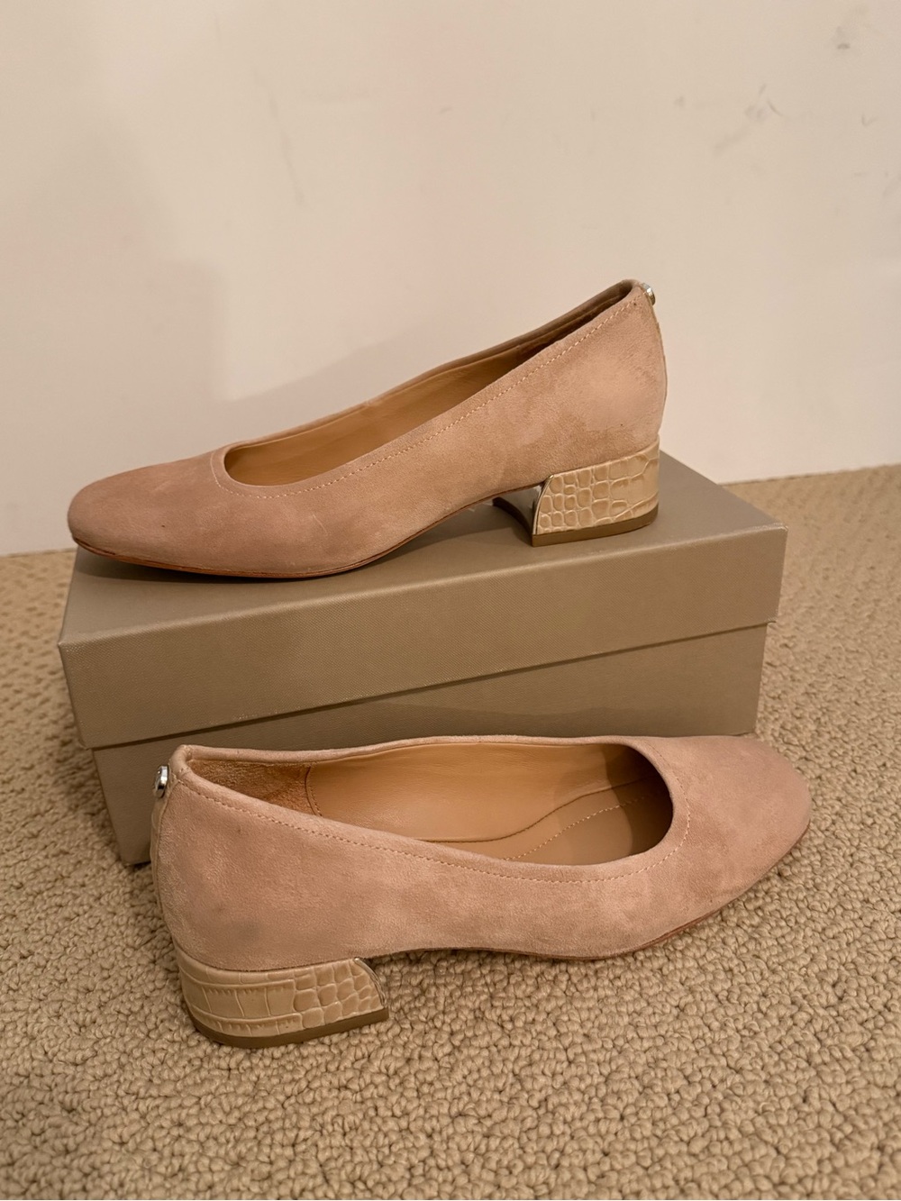 Donald J. Pliner Dusty Pink Suede Low Block Heel Pumps